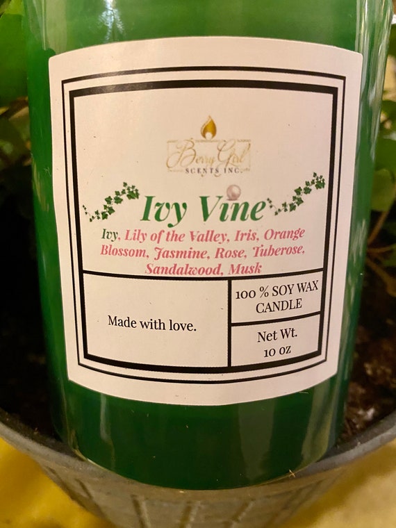 Hand Poured 100% Soy Wax Candle 10 oz.  - Sundrenched Ivy,  Lily of the Valley, Iris, Orange Blossom, Jasmine, Sandalwood, Rose  "Ivy Vine"