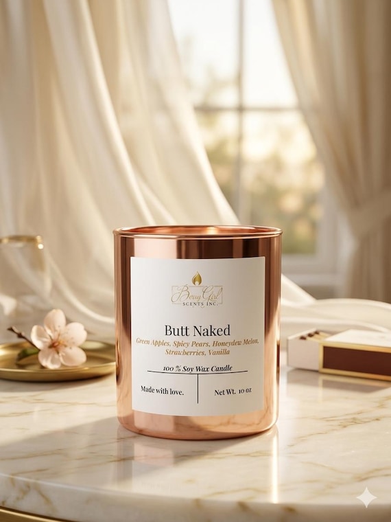 Butt Naked Candle – Fruity Floral Soy Wax Candle | 10 oz Amber Glass Candle | Hand Poured Vanilla Fruit Candle | BerryGirl Scents