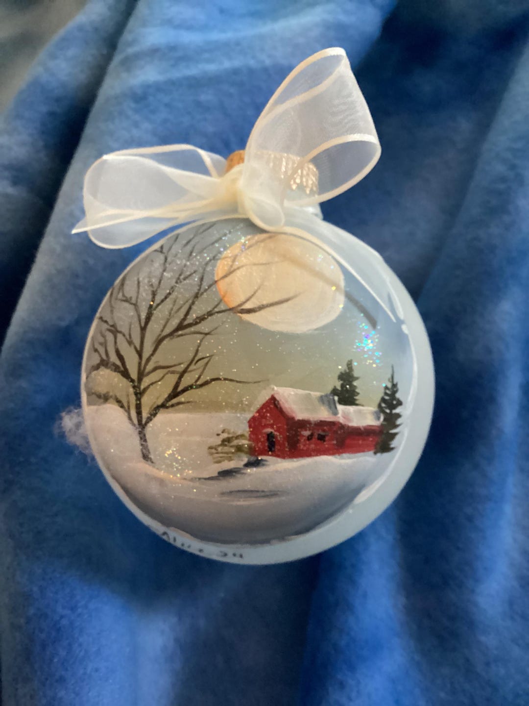 Hand Painted Glass Christmas Ornament, Gift Box, String Hanger Included ...
