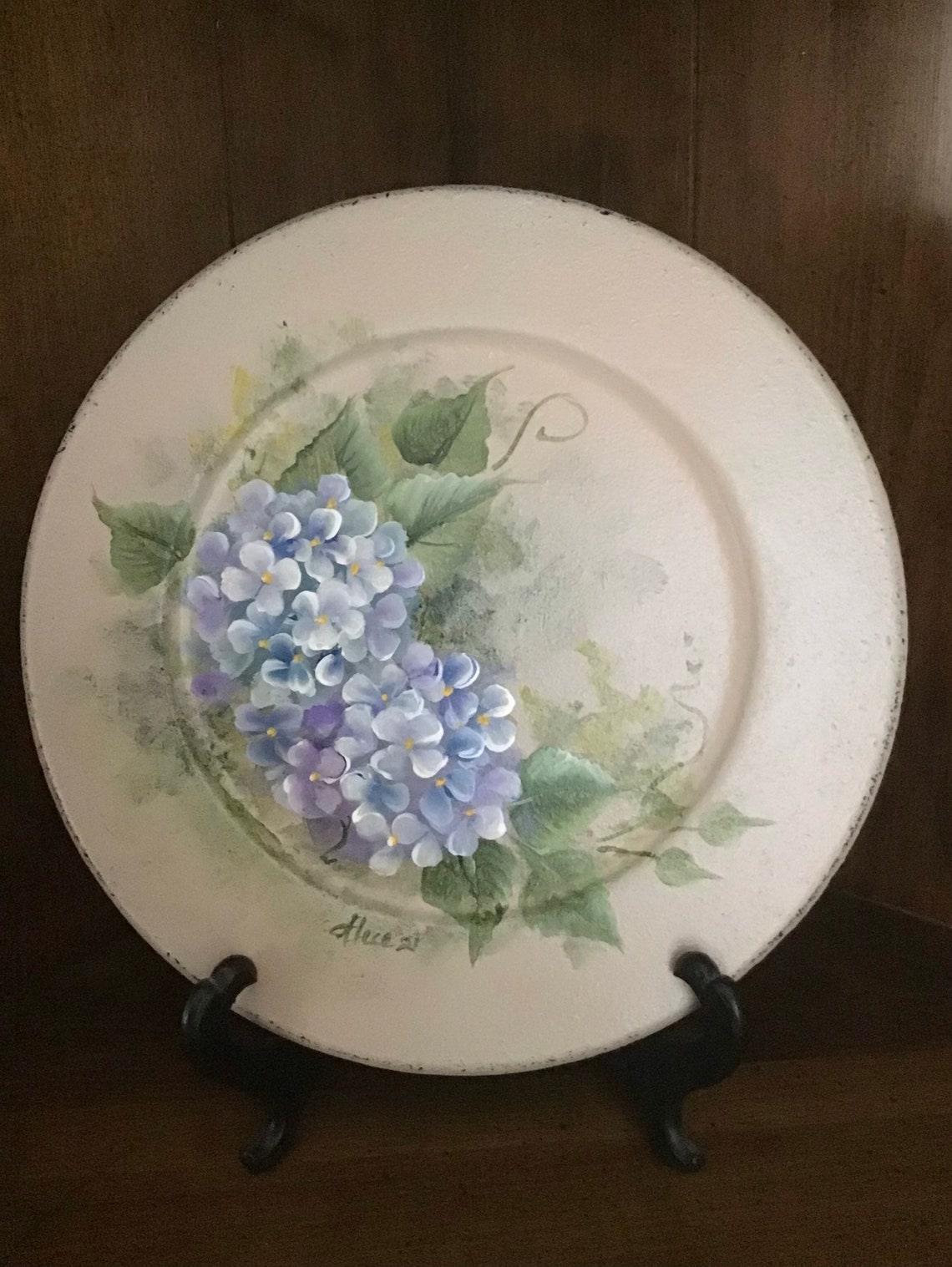 Hand painted wood plate with hydrangeas Etsy