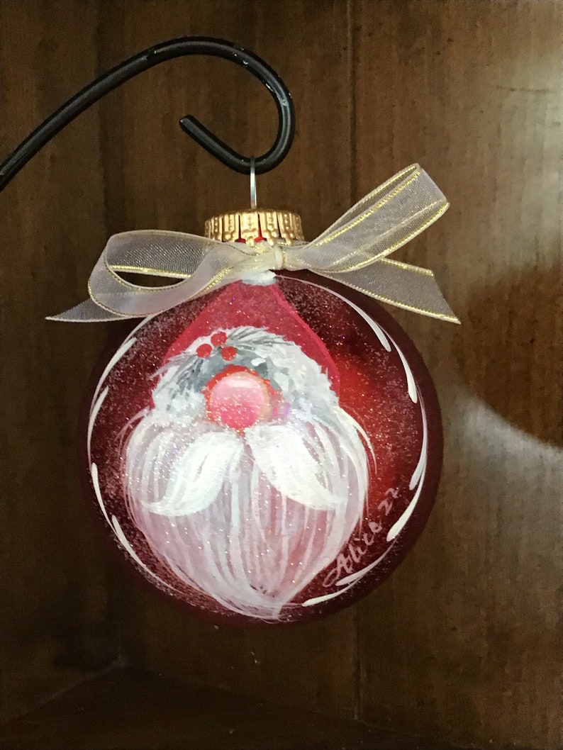 Hand Painted Glass Christmas Ornament With a Gnome Santa Etsy