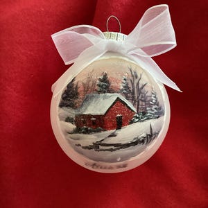 Christmas glass bulb ornament with gift box, string hanger included