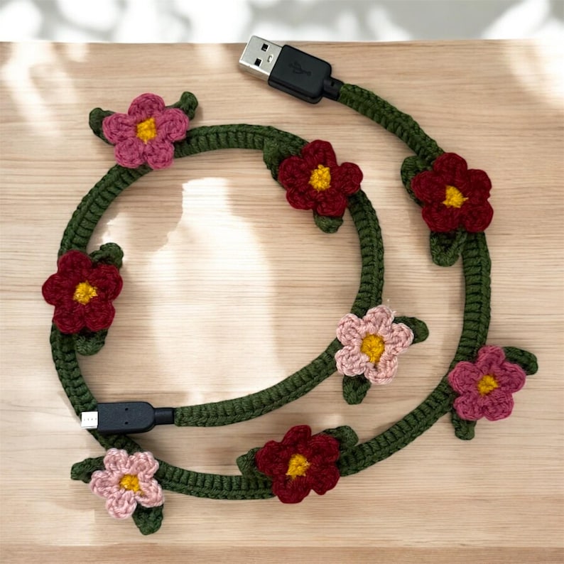 Computer Wire Crochet Handmade Crochet Floral Cable Covers | Custom Tech Accessories | Gift ...