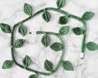 Crochet Leaf Vine Cable Protector, Handmade Cottagecore Cord Cover