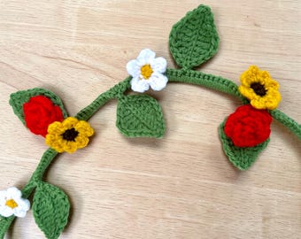 Crochet Cable Cover – Rose, Sunflower, Daisy Floral Vine – Boho Cord Protector