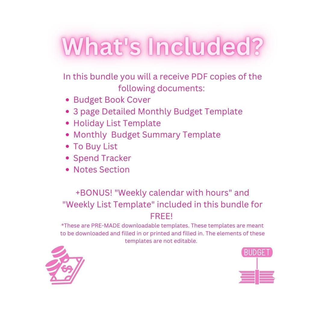 Pink Monthly Budget Template -- INSTANT DOWNLOAD-- Digital File --BONUS ...