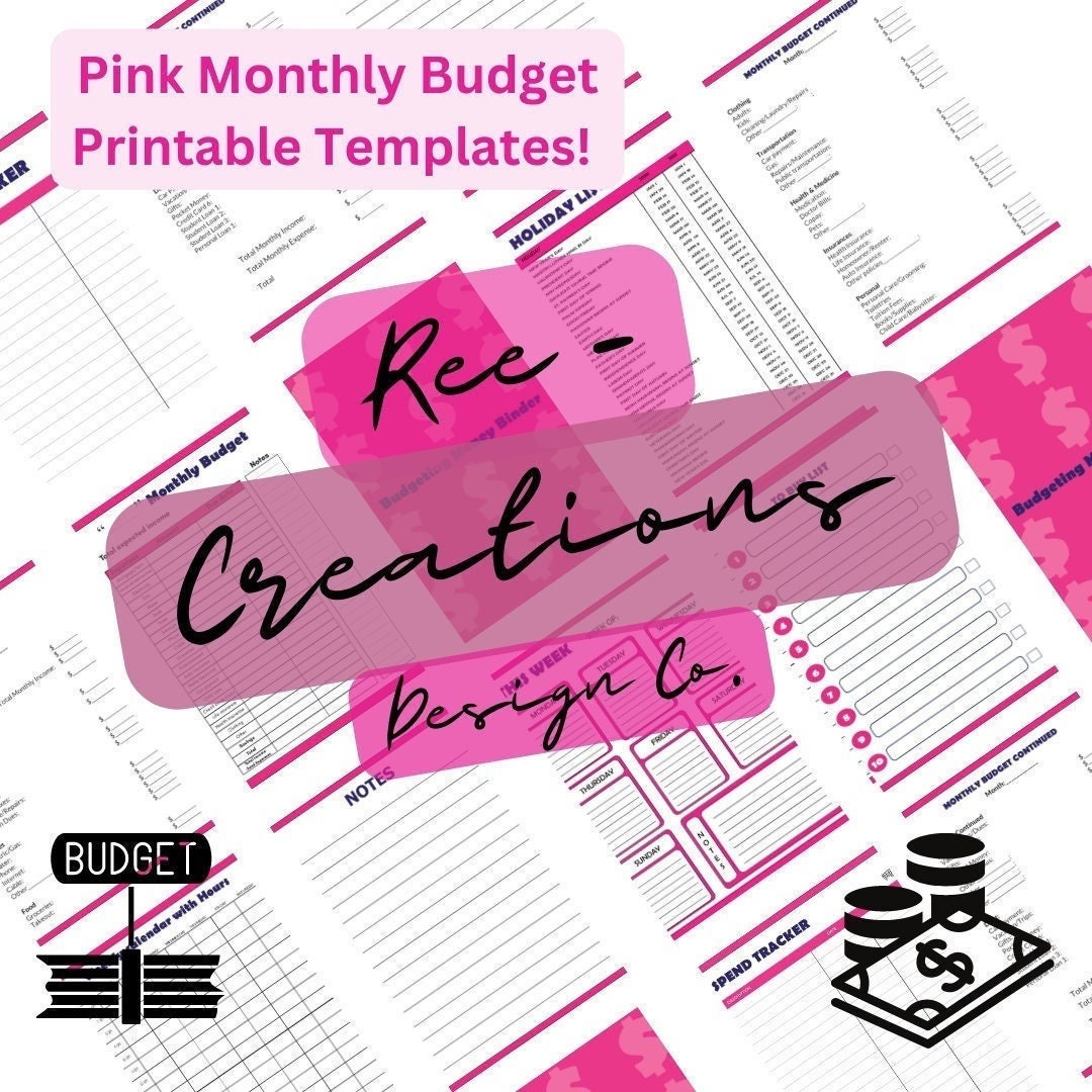Pink Monthly Budget Template INSTANT DOWNLOAD Digital - Etsy