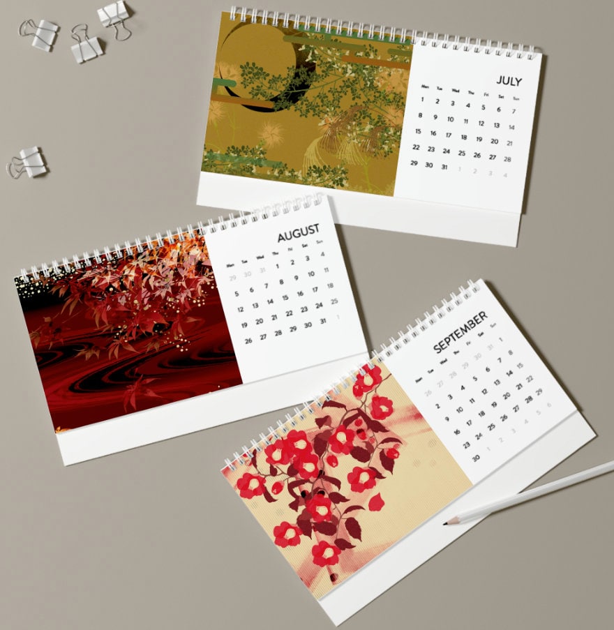 The 2024 Japanese Floral Art Calendar, Illuistration, Four Seasons