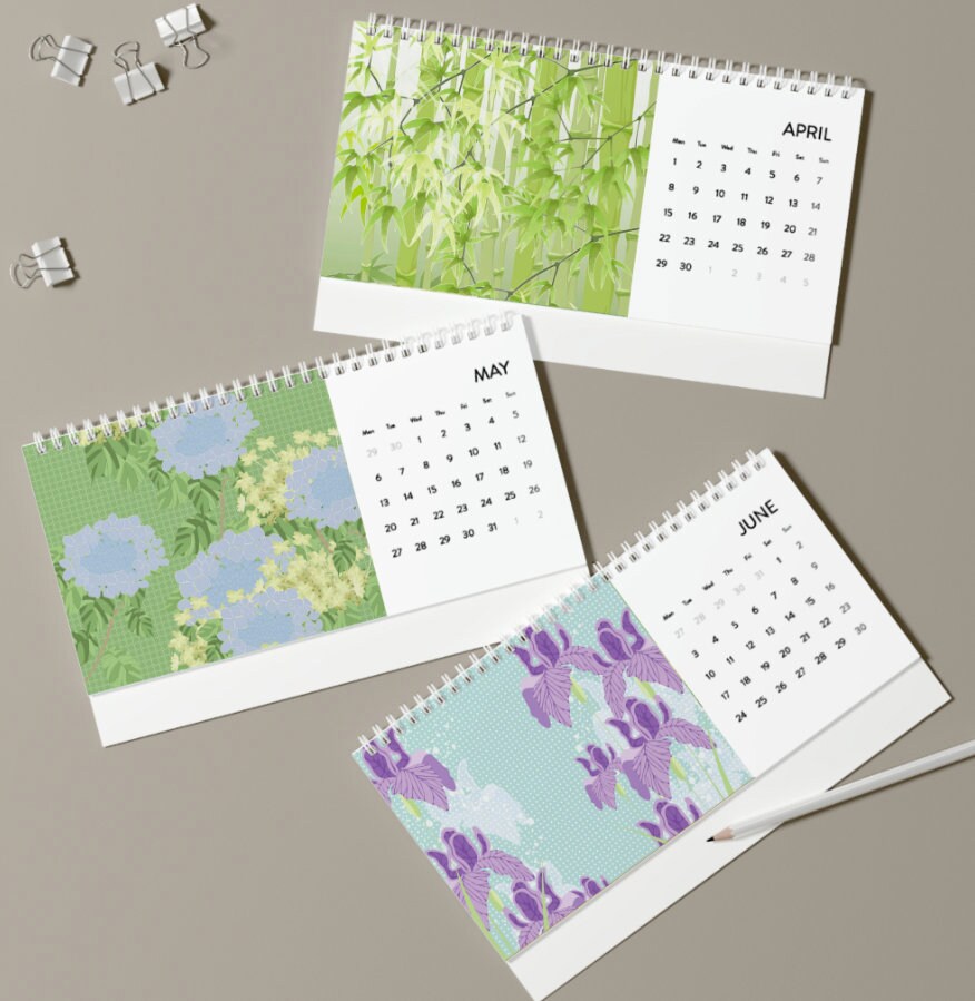 The 2024 Japanese Floral Art Calendar, Illuistration, Four Seasons