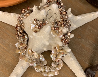 Keshi pearl necklace and earrings