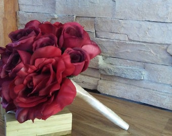 Burgundy rose wedding bouquet, bridesmaids, wedding, bridal flowers, silk roses, wedding flowers, flower girl, maid of honor