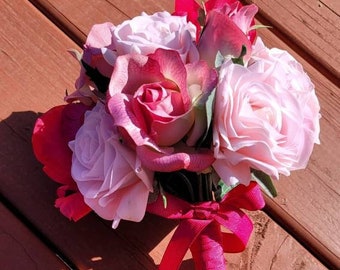 Blush pink, fuchsia, magenta  rose wedding bouquet, bridesmaids, brides,bridal,flower girl, wedding flowers,bridal flowers, soft pink roses