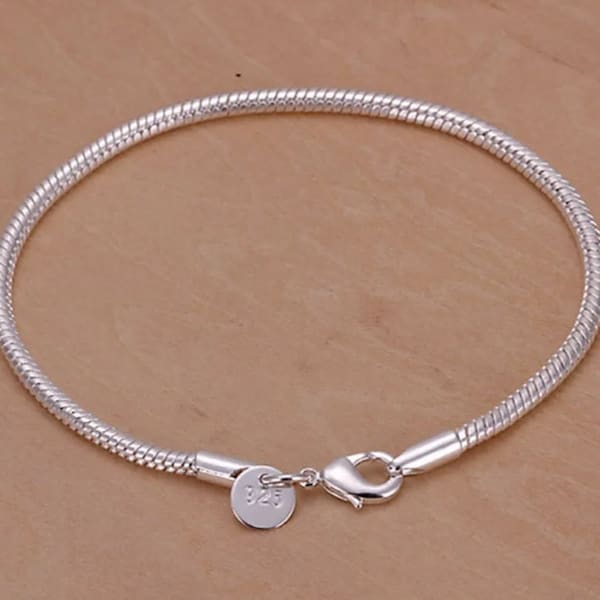 925 sterling silver, snake chain bracelet, charm bracelet, jewelry, women's, men's, gifts for her, girls anklet