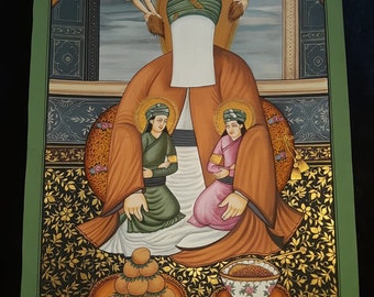 Miniatur-islamische Kalligraphie-Wandkunst, arabische Heimdekoration, Aquarellmalerei, Geschenkidee, Wandtafel, handgefertigtes Papier, religiöses Sammlerstück