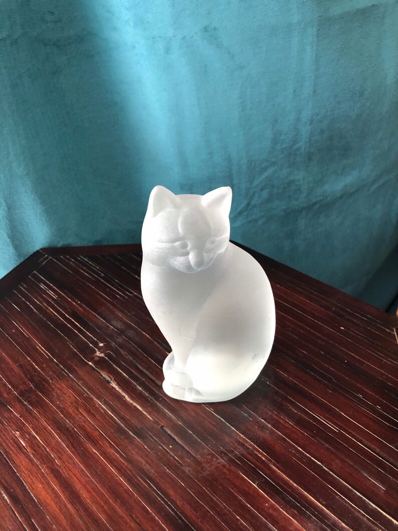 Vtg Frosted Clear Glass Kitty Cat Paperweight Figurine | Etsy