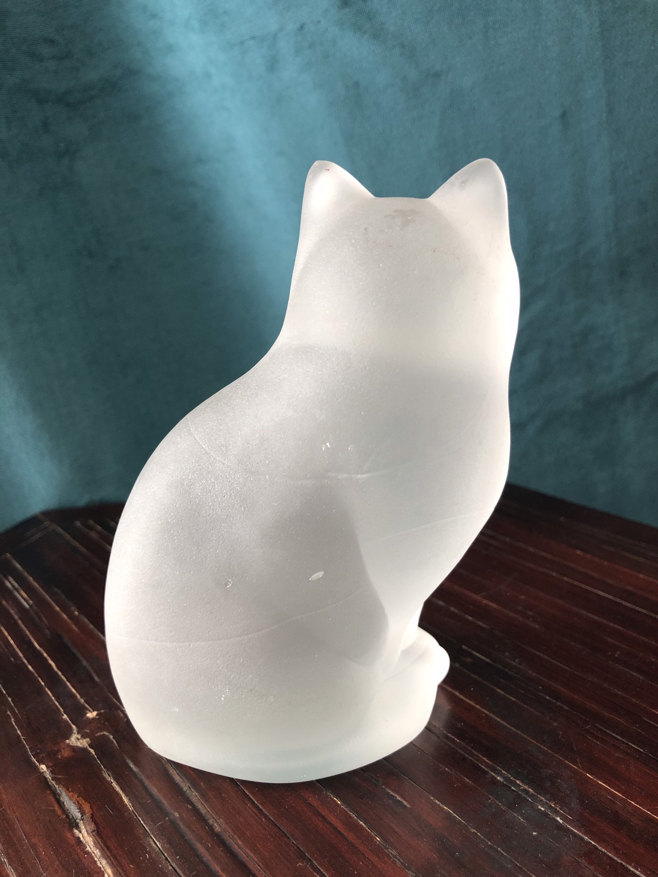 Vtg Frosted Clear Glass Kitty Cat Paperweight Figurine | Etsy