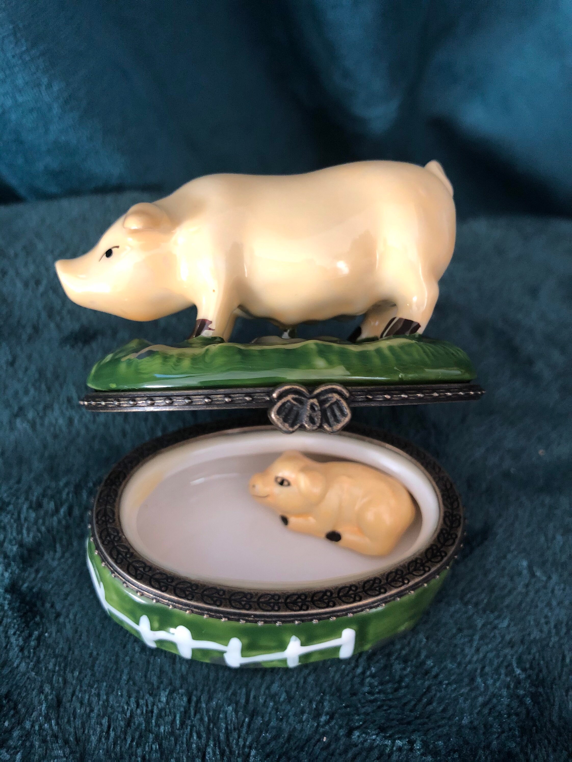 Vtg Ceramic Pig and Piglet Figurine Glazed Trinket Box with Etsy