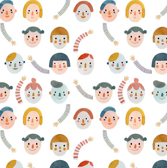 FUNNY COTTON FABRIC Funny Face Watercolor Printed Fabric - Etsy Singapore