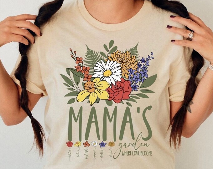 Custom Birth Month Shirt, Mama Shirt, Mother's Day Gift, Personalized Gift for Mom, Birth Flower Shirt, Mama Garden Gift, Mom Birthday gift
