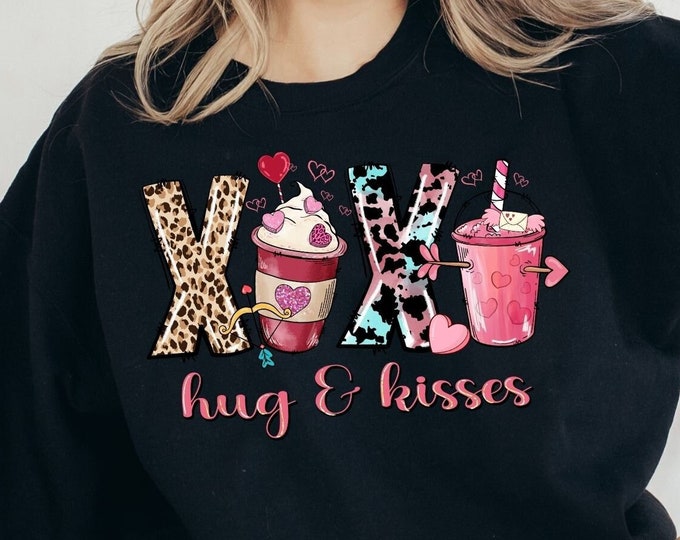 Valentine's Shirts for Women Long Sleeve Valentine's Sweatshirt for women, XOXO LOVE Shirt, Cute Valentine's Tshirt,  Valentine's Crewneck