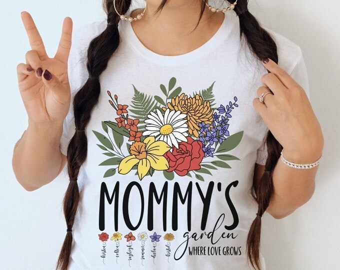 Custom Birth Month Shirt, Mama Shirt, Mother's Day Gift, Personalized Gift for Mom, Birth Flower Shirt, Mama Garden Gift, Mom Birthday gift