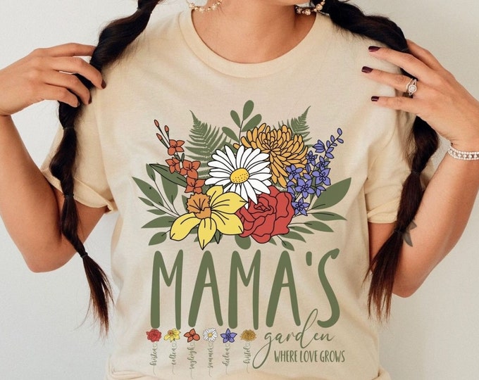 Custom Birth Month Shirt, Mama Shirt, Mother's Day Gift, Personalized Gift for Mom, Birth Flower Shirt, Mama Garden Gift, Mom Birthday gift