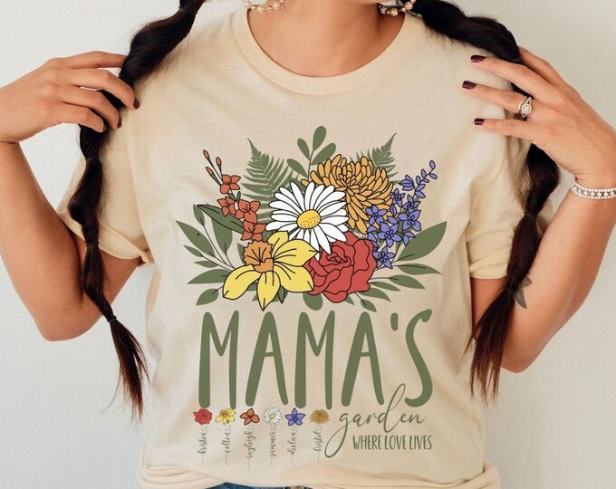 Custom Birth Month Shirt, Mama Shirt, Mother's Day Gift, Personalized Gift for Mom, Birth Flower Shirt, Mama Garden Gift, Mom Birthday gift
