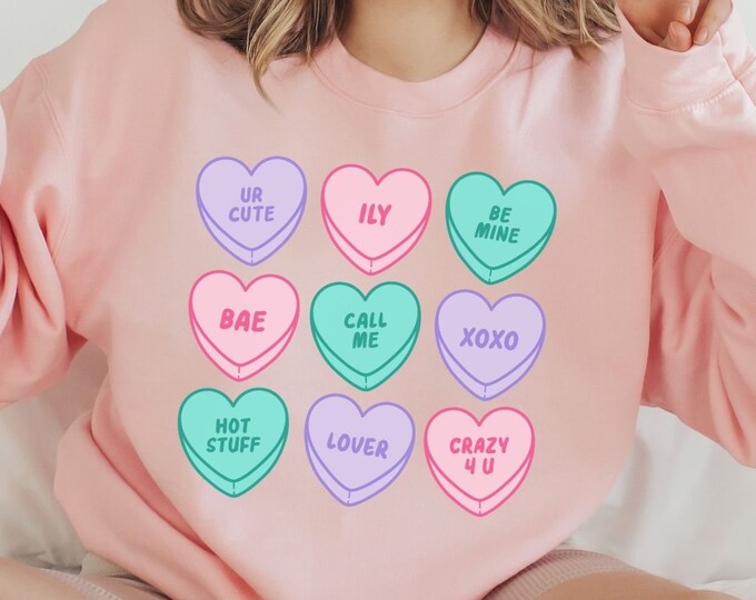 Candy Hearts TShirt, Valentines Tee Shirts for Women and Girl, Mommy and Me Outfits, Mom and Daughter Matching Valetines Shirts,