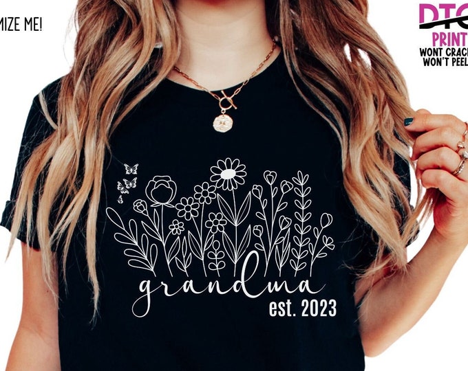 Grandma Established Shirt Nana Shirt for Grandmother Gift Floral Grandma Shirt for New Grandma Gift For Grandmother Established 2023  Shirt
