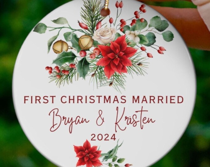 First Christmas Married Ornament 2024 Newlywed Gift Married Christmas Ornament Personalized Wedding Ornament Custom Wedding  Ornament