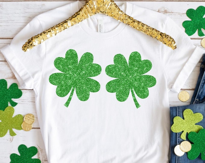 SHAMROCKS BIKINI GLITTER St. Patrick's Day Tank and Tees, St Patty's Day Shirt, Glittered Shamrock St Patrick's Day Shirts for women, Lucky