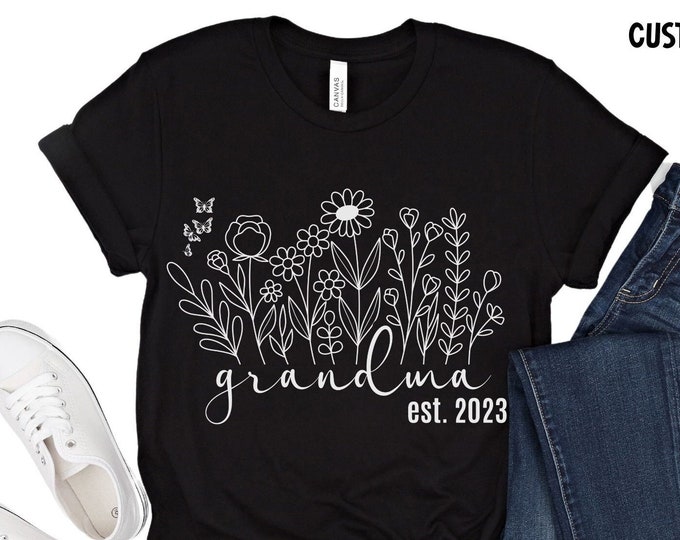 Grandma Established Shirt Nana Shirt for Grandmother Gift Floral Grandma Shirt for New Grandma Gift For Grandmother Established 2023 Shirt