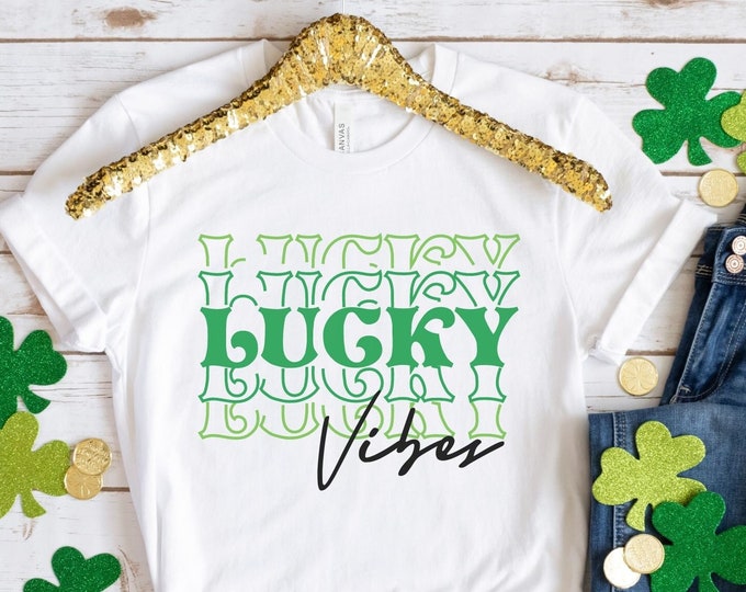 Lucky Vibes St Patricks Day Shirt Women Saint Patricks Day Shirts Cute St Paddys Day Shirt St Patrick Day Shirt four leaf clover shirt green