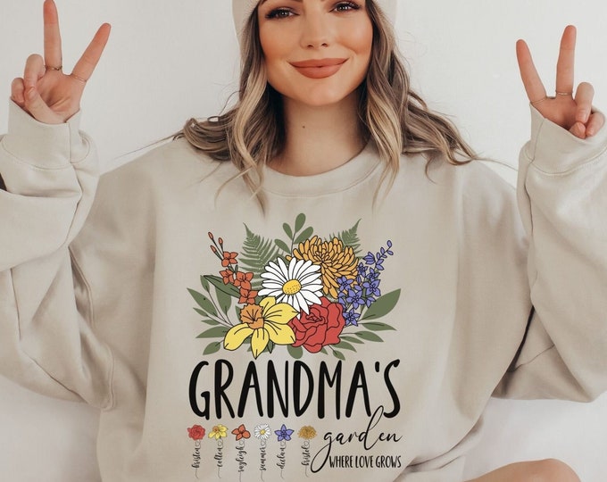 Custom Birth Month Shirt, Grandma Shirt, Mother's Day Gift, Personalized Grandma Gift, Birth Flower tee, Granny's Garden Gift, Birthday gift