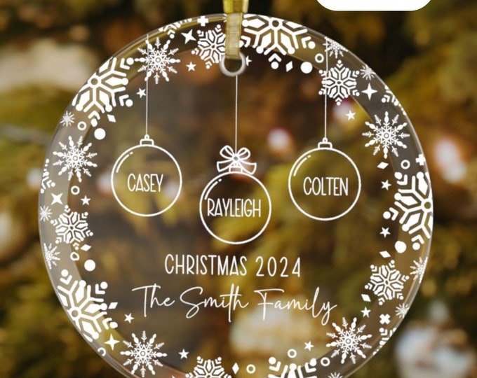 Personalized Family of 3 Ornament, Custom Christmas Family Ornament With Names and Year, New Family Christmas Gift 2024, Snowflake Ornament