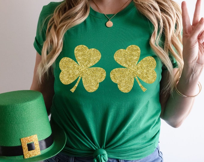 SHAMROCKS BIKINI GLITTER St. Patrick's Day Tank and Tees, St Patty's Day Shirt, Glittered Shamrock St Patrick's Day Shirts for women, Lucky