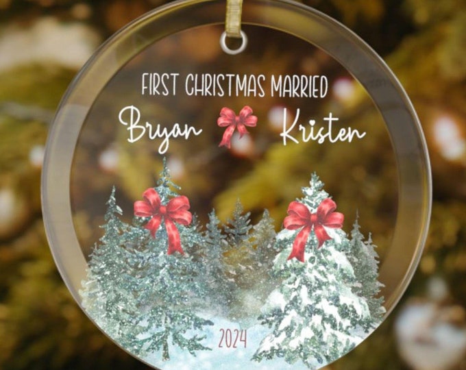 First Christmas Married Ornament Mr and Mrs Ornament 2024 Newlywed Gift Married Christmas Ornament Personalized Wedding Ornament Custom Wedd