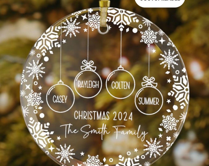 Personalized Family of 4 Ornament, Custom Christmas Family Ornament With Names and Year, New Family Christmas Gift 2024, Snowflake Ornament