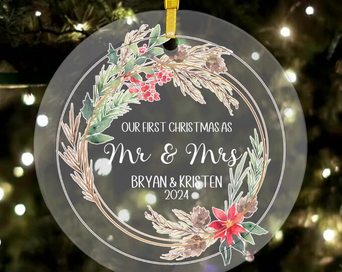 First Christmas Married Ornament Mr and Mrs Ornament 2024 Newlywed Gift Married Christmas Ornament Personalized Wedding Ornament Custom Wedd