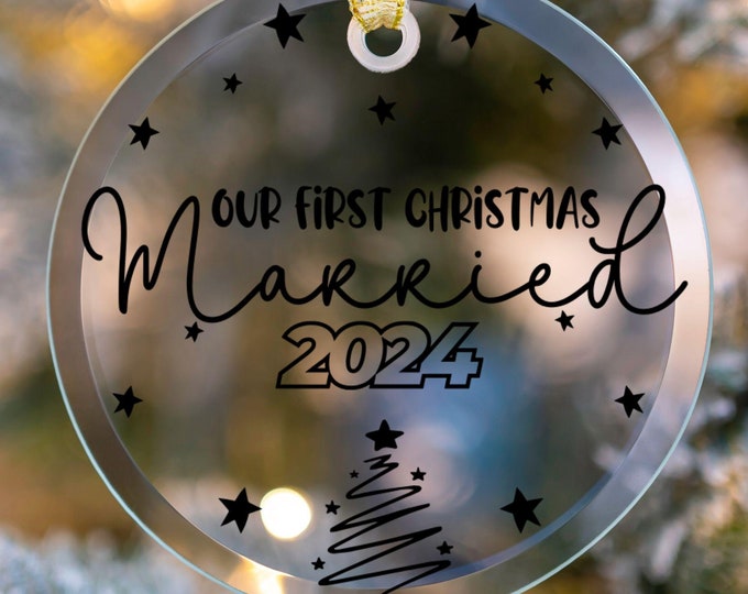 First Christmas Married Glass Ornament 2024 Mr & Mrs Christmas Ornament Mr and Mrs Wedding Ornament Wedding Gift Keepsake Custom