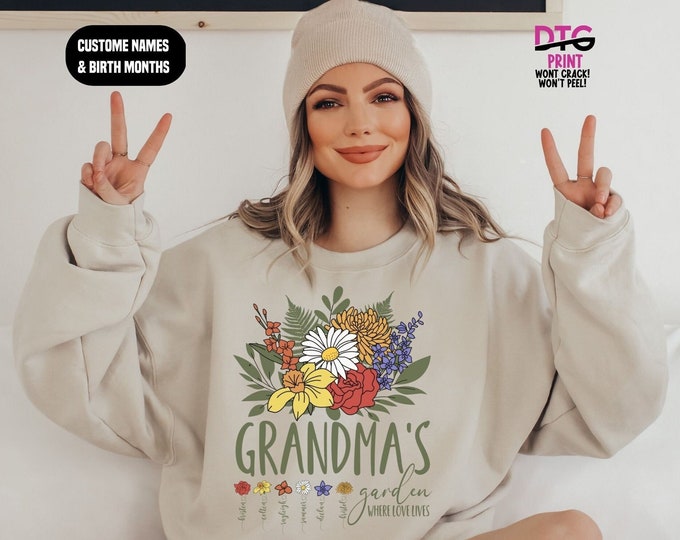 Custom Birth Month Shirt, Grandma Shirt, Mother's Day Gift, Personalized Grandma Gift, Birth Flower tee, Granny's Garden Gift, Birthday gift