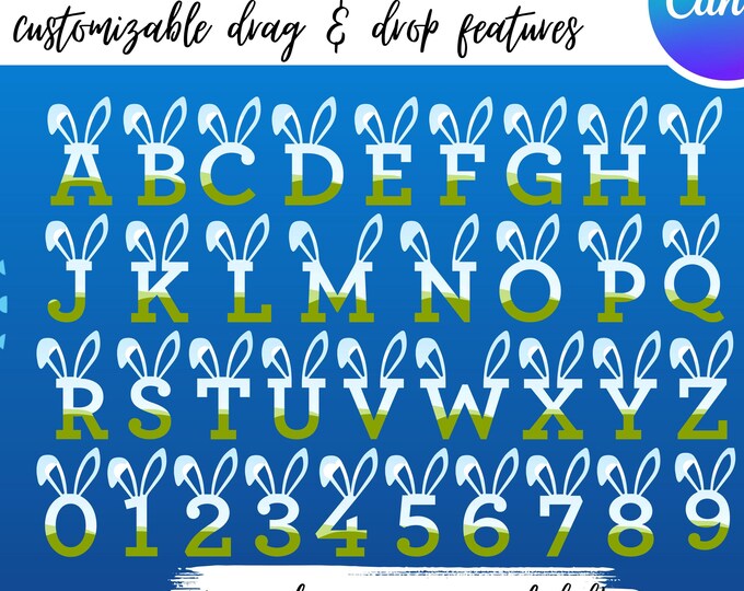 Easter Bunny Alphabet Canva Frames, Drag & Drop Templates, Easter Canva Frames Alphabet, Canva Editable Easter Templates, Canva Easter Bunny