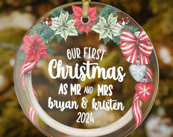 First Christmas Married Ornament Mr and Mrs Ornament 2024 Newlywed Gift Married Christmas Ornament Personalized Wedding Ornament Custom Wedd