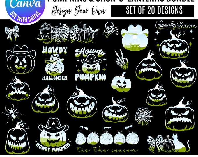 Halloween pumpkins Canva Bundle, Editable Pumpkin Templates, Halloween Canva Bundle, Canva jack-o-lantern pumpkins bundle, Halloween clipart
