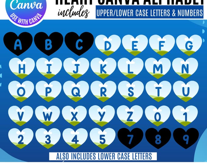 Heart Alphabet Letters & Numbers Canva Bundle, Love Letter Alphabet, DIY Valentine Design Set (Digital Download), Canva Heart letters