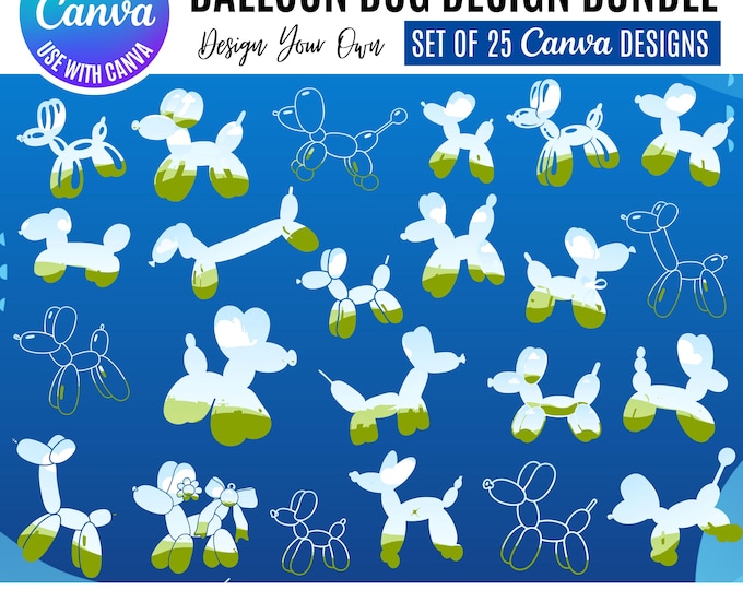 Balloon Dog Clipart Bundle: 25 Canva Designs (Digital Download)