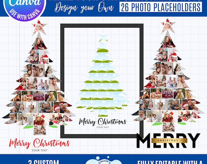 Christmas Tree Photo Collage Template, Family Holiday (Canva Template)