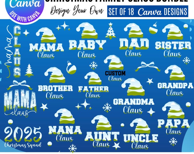 Family Claus Christmas Canva Design Bundle (Digital Download)