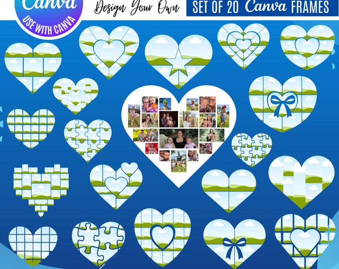 Mother's Day Heart Photo Collage Canva Templates (Digital Download)
