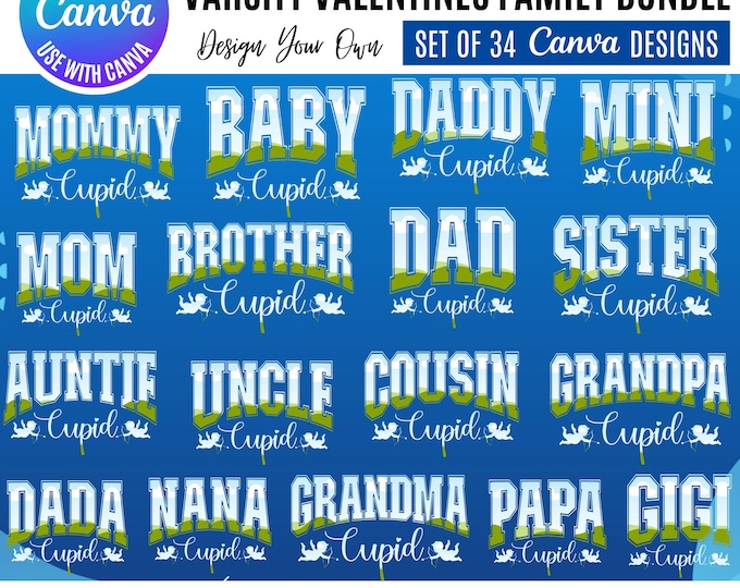 Varsity Valentine Cupid Family Shirts: Canva Templates (Digital Download)